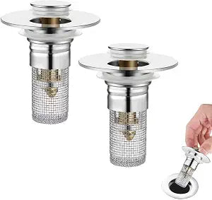 2Pcs Bathroom Sink Stoppers, Bathtub Drain Plugs, Pop-Up Sink Drain Strainers with Removable Stainless Steel Filter, Hair Catcher, Suitable for US Stainless Steel Sink Strainers