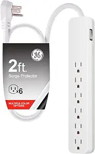 GE Surge Protector Power Strip, 2 Ft Extension Cord, 6 Outlet Extender