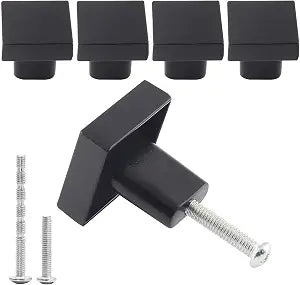 Jiozermi 1 inch Cabinet Knobs, Flat Black, Square, 5 Pack