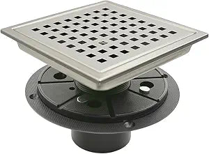 6" Square Shower Floor Drain with Flange,Quadrato Pattern Grate Removable,Food-Grade SUS 304 Stainless Steel,Watermark&CUPC Certified,Brushed (Brushed Nickel, 6 Inch)