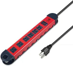 OSKOS 6-Outlet Workshop Surge Protector with 6-Foot Power Cord, 900 Joules Protection, 15A/1800W, Wall-Mountable, UL Listed, Metal Casing Design