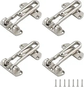 WellMade 4 Pack Swing Bar Door Guard, Heavy Duty Hotel Door Latch for Apartment Security, Front Door Reinforcement Lock for Home Privacy, Satin Nickel Finish