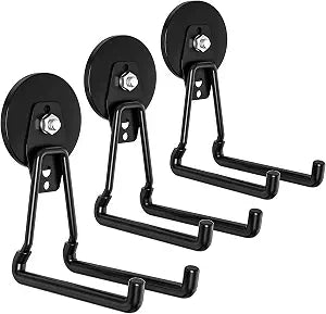 Upgraded Magnetic Garage Hooks, 3-Pack Large Rubber-Coated Utility Hooks for Power Tools, Hoses and Garden Tools, No-Drill Storage for Metal Cabinets and Workshops