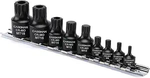 CASOMAN 9-Piece Low Profile Impact Triple Square Bit Socket Set, Includes Storage Rail, 1/4", 3/8" and 1/2" Drive, CR-MO Steel, Designed for Impact Use