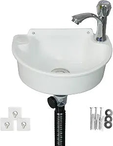 Small Bathroom Sink Wall Mount Bathroom Sink Wash basin, No-Drill Installation Self-Adhesive Sink 11.8 x 8.2 Inch with 1.26 Inch Faucet Hole, Rv Sink Mini Plastic for Home, Dorm, Garage (White)