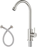 CREA Cold Water Only Faucet for Kitchen Bar Outdoor Sink 1 Hole High Arc 360Swivle Single Handle Cold Water Tap Brushed Nickel Stailess Steel - 2.2" Extra Long Thread Rod