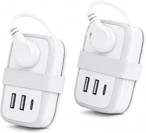 2 Pack Travel Power Strip, Cruise Approved Power Strip with 2 AC Outlets & 3 USB Ports (1 USB-C), Extension Cord 4FT Cord, Compact Desktop Charging Station for Home, Office,Hotel & Cruise Essentials