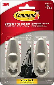 Command Medium Brushed Nickel Forever Classic Hooks, 2 Hooks, 4 Strips