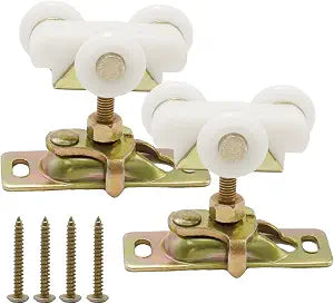 2pcs 3/4 Inch Sliding Pocket Door Rollers Assembly, Sliding Door Wheels Replacement Part with Top Hanger for Johnson Part Hardware Kit, Sliding Door Hardware Kits for Bypass