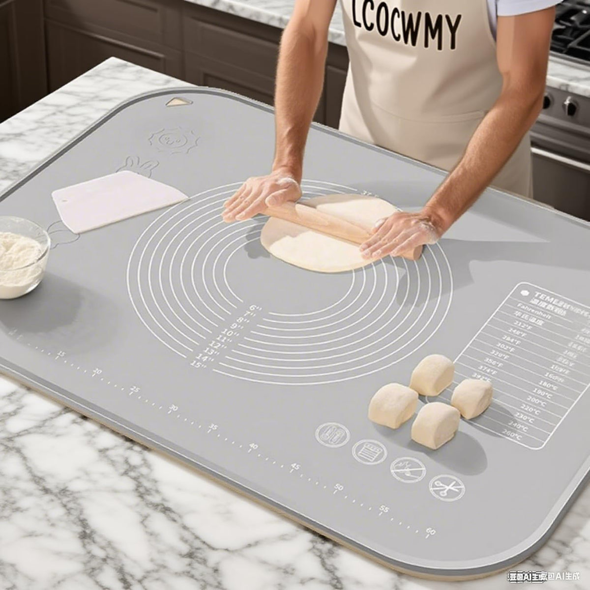 LCOCWMYS Silicone Pastry Mat, 31" x 24" Dough Rolling Mat with Raised Lip