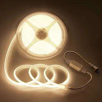 Aclorol 120V COB LED Strip Lights 16.4FT/5M Flexible COB LED Lights 3000K Warm White AC 110V-120V LED Flex Lights Strip Plug in High Density COB LED Rope Light for Outdoor Bedroom Patio Garden Decor