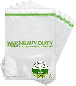 Smelly Proof HEAVY DUTY Reusable STAND-UP Bags for Food Storage, USA Made, NO PEVA & BPA FREE, Reusable Freezer Bags, Dishwasher-Safe, Triple Zip, CLEAR 5-mils XXL 2-Gallon 12" x 16" - 5pk