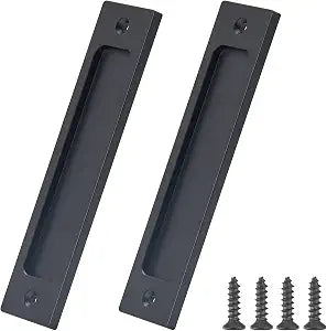 Sliding Barn Door Closet Handles Pulls - 2pcs Finger Flush Aluminum Alloy Pull Handle Rectangular Recessed with Sliding Pocket Door Hardware for Drawers Cabinet Garages (Black, Rectangular)