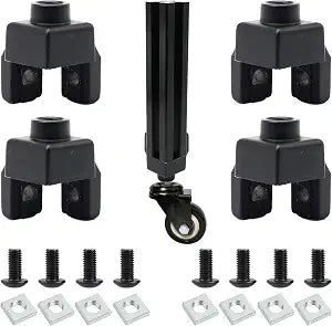 4 Sets 2020 Aluminum Extrusion Profile T Slot M6 Foot Connector Leg Feet Corner Bracket with Bolts Nuts for 20 Series T V Slot Extruded Aluminum Hardware Floor Mount Base Swivel Caster