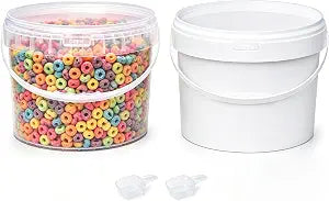 ASEVAT 2 Pack 2 Gallon Plastic Bucket with Lid, Food Grade Clear & White Storage Bucket with Handles & Scoop, Reusable Container for Ice Cream, Pet Food, Pantry & Ice Storage