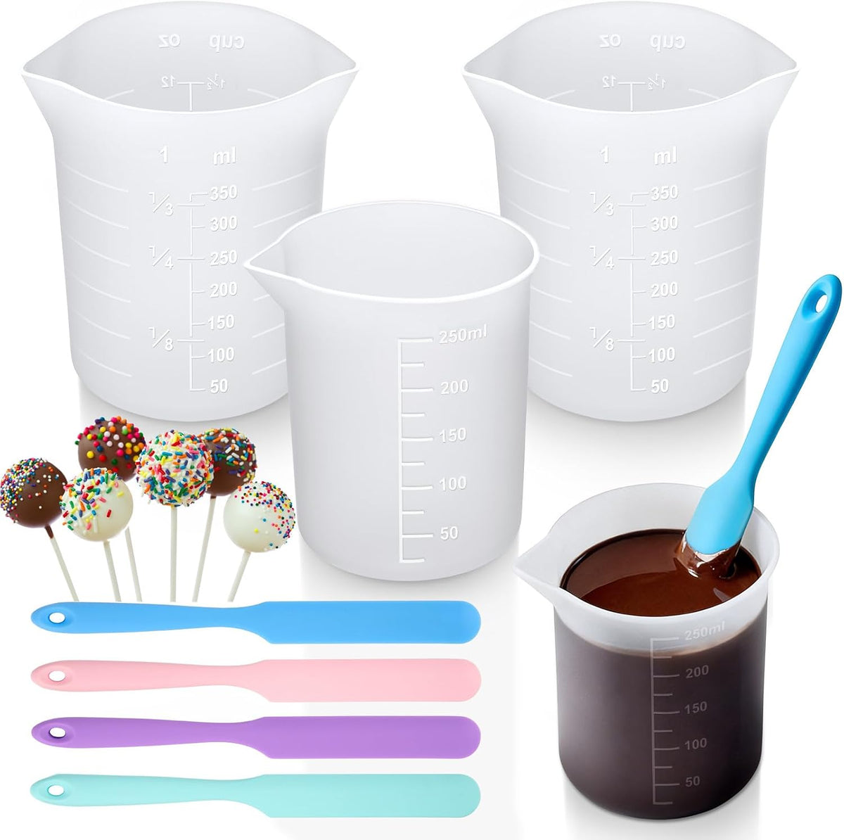 TUZAZO Silicone Cups for Melting Chocolate, 7 Pcs Cups and Spatulas Set
