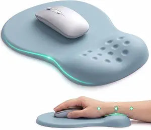 Ergonomic Wrist Rest with Mouse Pad, Mouse Pad with Comfortable Memory Foam Wrist Rest, Massage Design, Non-Slip Rubber Base, Made Easy Typing & Relieve Wrist Pain, Light Blue