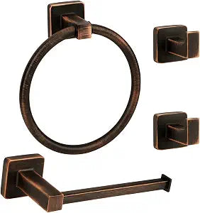 4 Pieces Oil Rubbed Bronze Bathroom Hardware Accessories, Include Hand Towel Ring, Toilet Paper Holder and 2 Robe Towel Hooks,Bronze Bathroom Hardware Set