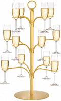 ALIMOTA Cocktail Tree Stand for Drinks, 3-Tier Rotating Champagne Tower with 12 Glass Holders, Gold Metal Cocktail Glass Display Stand for Wedding, Birthday Party, Bar and Home