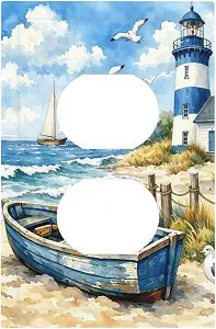 Navigation Coastal Beach Ocean Outlet Covers Light Switch Cover Decorative Duplex Lighthouse Sea Ship Wall Plates Outlet Electrical Faceplate for Bedroom Bathroom Kitchen