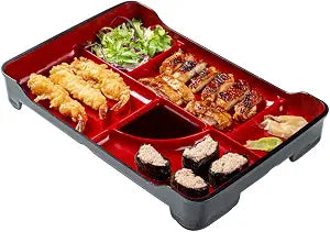 Restaurantware Black And Red Japanese Style Bento Plate, 14 x 9.1 x 2 In