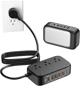 8-in-1 Travel Power Strip, 3 AC Outlets, 3 USB-C & 2 USB-A, 20W PD