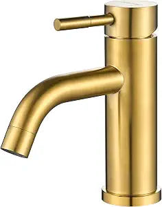 Modern Single Handle Bathroom Faucet Single Hole Brushed Gold Bathroom Sink Faucet Stainless Steel Commercial Basin Faucet (Brushed Gold No Drain)