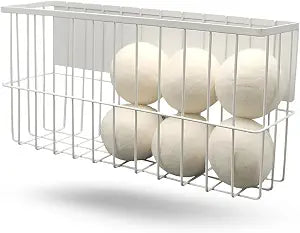 6 XL Wool Dryer Balls & Magnetic Dryer Ball Holder - Natural Fabric Softener, Reusable, Reduces Clothing Wrinkles and Saves Drying Time - Dryer Ball Container for Laundry Room Storage (XXL Size)