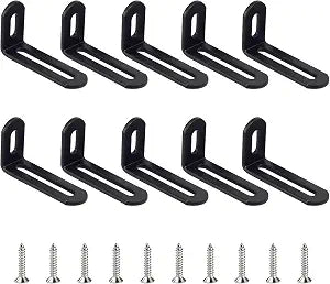 10PCS Small L Brackets for Shelves, 2x1x0.5 Inch Adjustable Corner Bracket, Heavy Duty Metal Slotted L Shape Bracket, Black 90 Degree Right Angle Brace for Furniture Wood Cabinet Support