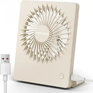 TriPole Mini Desk Fan USB Powered Portable Fan Small Personal Fan 3 Speeds Strong Airflow Table Fan for Travel Home Office Bedroom Desktop, 3.3ft Cable (No Battery, Beige)