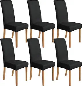 Amazon Basics Dining Chair Covers, Stretch Parson Chair Slipcover, Removable Washable Chair Protector for Home/Restaurant/Banquet, Black, 6-Pack