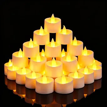 Dual-Flame Flickering Flameless LED Tealight Candles, Ivory 50 Pack Battery Operated Tea Lights with Warm Yellow Glow, 200+ Hour Long-Lasting Fake Candles for Home Wedding Votive Decor