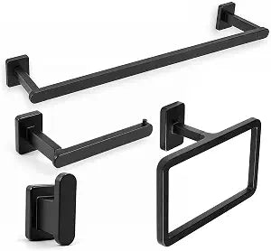 Contemporary Matte Black 18 Inch Bathroom Hardware Set, 4 Piece