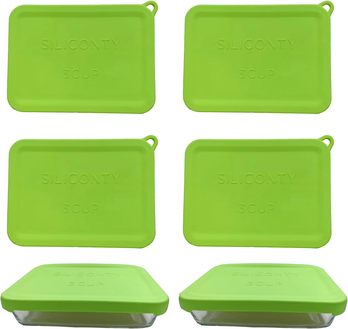 3 Cup Rectangle Silicone Storage Covers for Pyrex 7210-PC, Green, 4 Pack