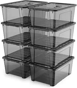 8 Pack Black Clear Plastic Storage Bins with Lids/Handle, Stackable Small Latching Storage Boxs for Organization  5 Quart 