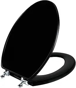 Angol Shiold Wood Toilet Seat, Zinc Alloy Hinges (Elongated, Black)