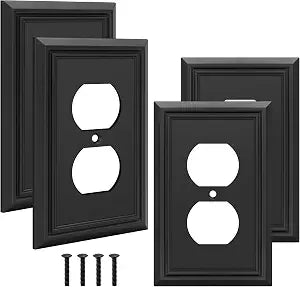 Matte Black Bamboo Fiber Single Duplex Outlet Cover Plate 4-Pack