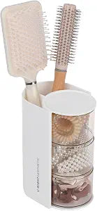 FABROK 3-Layer Rotating Hair Accessories Organizer for Girls, White