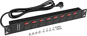 Jgstkcity Rack Mount PDU Power Strips,8 Outlet Surge Protector,Individual Switches,1.5U Rackmount Server Racks,14AWG Heavy Duty Extension Cord,2700J,15A 125V 1875W (Standard Power Cord, 6 FT Cable)