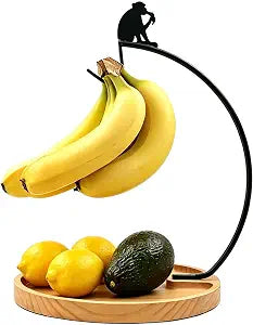 Banana Holder Stand with Wood Fruit Tray,Stand for Countertop,14.9" height