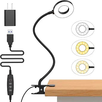 iZELL Desk Lamp, [3 Color Modes & 10 Brightness] LED Reading Light with Clamp, Silicone Flexible Arm Book Light for Kids Reading Book in Bed at Night Clip on Table, Headboard, Dorm - 15.8 Black