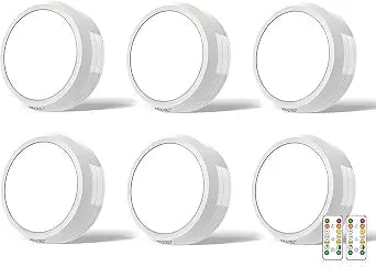 HOLKPOILOT Puck Lights with Remote Control, Under Cabinet & Counter Lighting, Battery Operated,Wireless Stick On Lights White (6pack)