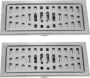 2Pcs Linear Shower Drain 8"x4" Floor Drain with Removable Grate Cover Grid