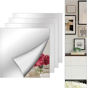 4 Pack Acrylic Mirror Stickers Full Length 12 x 12 Inch Self-Adhesive Flexible Plastic Mirror Sheets for Walls Bedroom Living Home Decoration