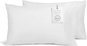 Fishers Finery 100% Egyptian Cotton Pillowcases - Wrinkle-Free and Durable - Hotel Quality, Premium 500 Thread Count Extra-Long Staple Cotton with Sateen Weave (White, SQ, 2Pack)
