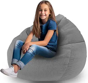 Dafftos Stuffed Animal Storage Bean Bag Chair Corduroy Toy Cover Organize Plush Toys and Textiles Perfect Ultra Soft Sack Bean Bag for Kids and Teens (No Filler) Gray, Medium, Grey