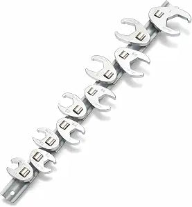 Bates- 3/8" Drive Flare Nut Wrench Set, 10 pcs, 3/8-1, Chrome-Plated Steel, SAE Crowfoot Flare Nut Wrench Set With Clip-on Storage Rail for Nut Removal, Automotive Repair, Hard-To-Reach Areas