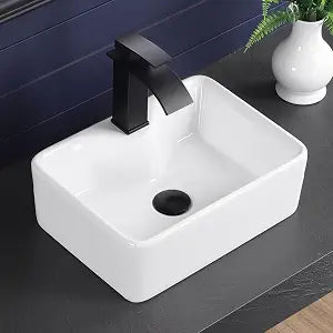 Vessel Sink 16"x12" Bathroom Rectangular Sink White with Faucet Hole