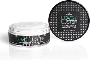 Sensuva Love & Luster Kissable Diamond Dust | Comes with Puffer 2 oz Jar Candy Scent & Flavored Highlighter, Mica Powder, Body Shimmer Face Highlighter Powder, Illuminator Party Festival (Silver)