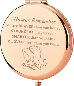 KEYCHIN Princess Movie Pocket Mirror Princess Belle Fans Gifts Always Remember You are Braver Stronger Smarter Than You Think Compact Mirror for Women Girls Teenagers (Beauty Mirror-RG)